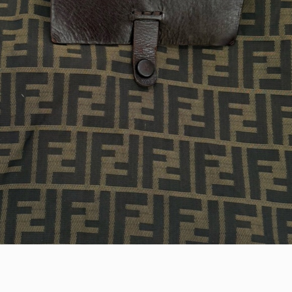 Fendi Zucca Monogram Canvas Tote in Brown and Black with Leather Trim